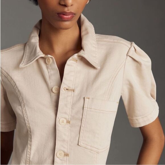 NWT Anthropologie The Kit Utility Romper by Pilcro in Neutral Cream Beige Size 2 - Picture 3 of 9